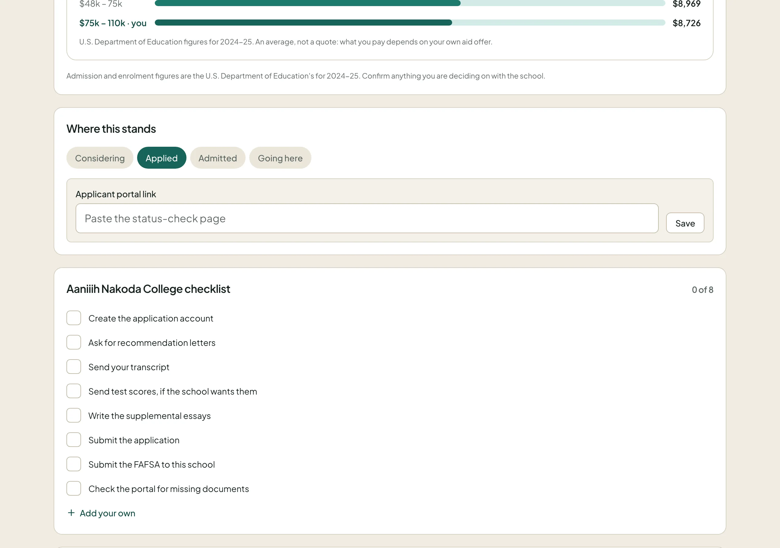 A school's checklist, eight tasks from creating the application account to checking the portal.
